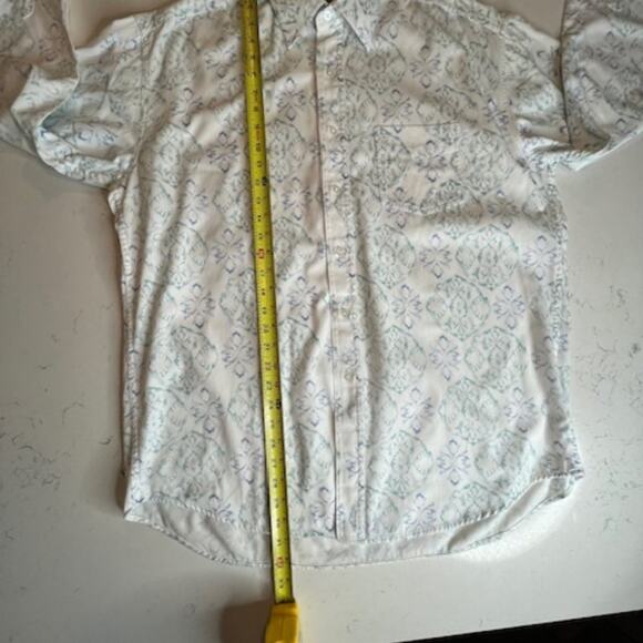 Stetson Cowboy Button Down White Shirt Blue & Green Paisley Print Size Large - Picture 9 of 11